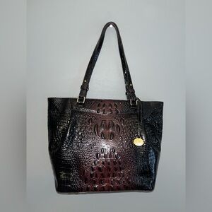 Brahmin Asher Melbourne Black/Purple/Brown Croc Embossed Tote/Shoulder/Handbag
